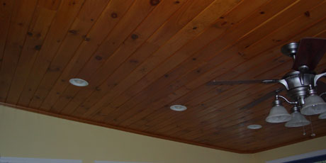 A knotty Pine Ceiling adds contrast